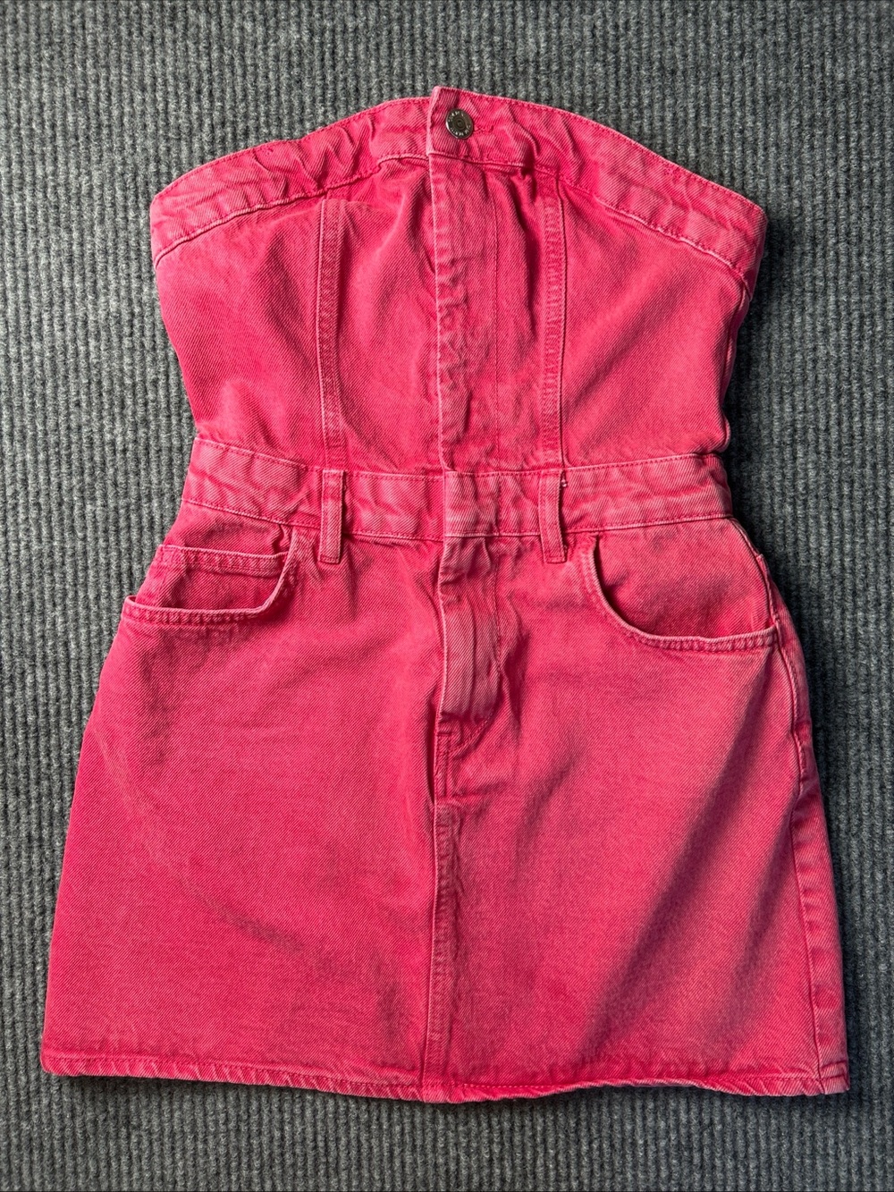 NWT Zara Pink Denim Strapless Mini Dress Size S Barbiecore